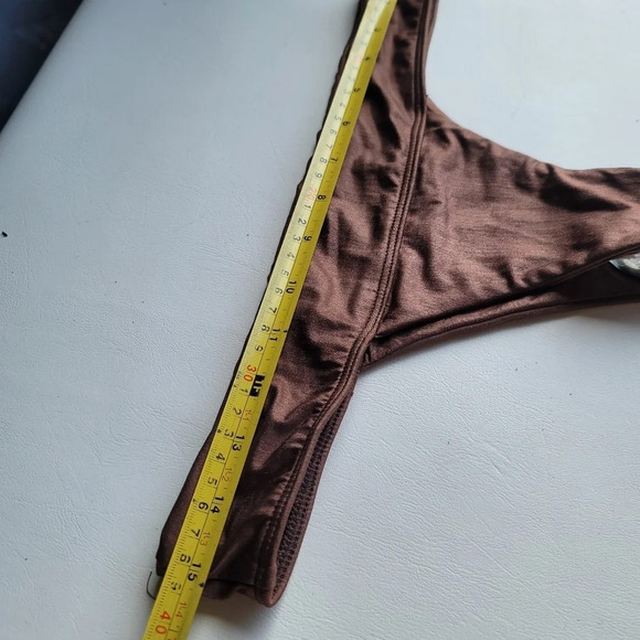 NWOT VYB Women's Hi Cut Leg Bikini Bottom Shiny Brown Swim Sz S - Picture 3 of 7